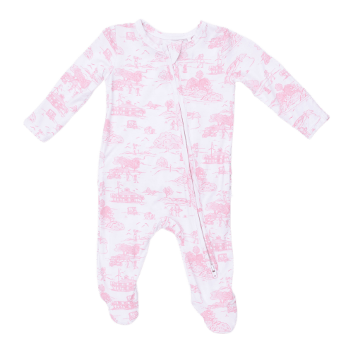 Angel Dear Angel Dear Ruffle Zipper Footie - Golf Toile Pink - Bibs and Kids Boutique