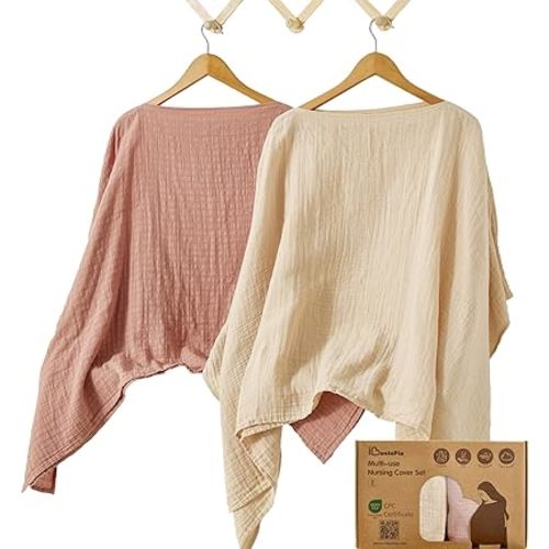 Muslin Nursing Cover for Breastfeeding – 360° Full Privacy & Comfort, Soft Breathable Cotton, Multi-Use Cover for Baby Car Seat & Stroller, Gift Box Included (Linen & Dusty Pink)