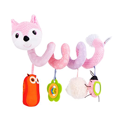 Jollybaby Crib Stroller Car Seat Toys for Baby 0-3-6-9-12 Months, Tummy Time Hanging Sensory Toys for Newborn with Music Box and Teether, Spiral Carseat Toy for Infant Boys Girls Gifts (05-Pink Fox)