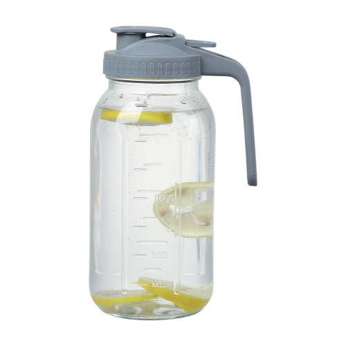 Novelinks Glass Pitcher with Gray Lid,64 Oz Wide Mouth Mason Jar Pitcher with Pour Spout Handle for Lemonade, Cold Brew Coffee, Ice Beverage, Iced Juice,Sun Tea, Fruit Drinks ,1 Pack