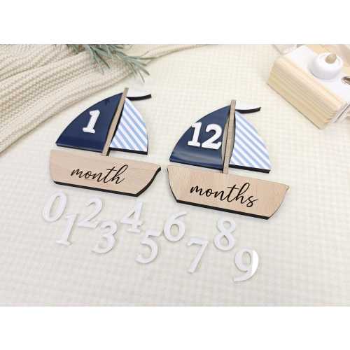 Baby Milestone Marker Sailboat | Nautical Monthly Milestone Sign | Interchangeable Numbers | Baby Photo Prop | Personalized Name Sign