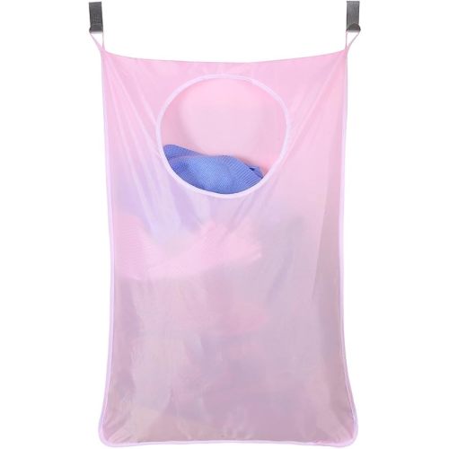 Oxford Fabric Space Saving Door-Hanging Laundry Hamper Bag + 2 Stainless Steel Hooks + 2 Strong Suction Cups for Bedroom, Nursery, Dorm or Closet (Pink)