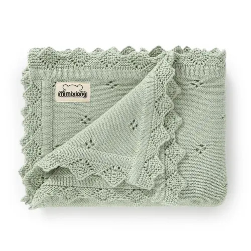 mimixiong Cotton Baby Blanket Knitted Crochet Receiving Crib Nursery Swaddling Blankets for Newborn Baby Boy Girl Sage Green 30x40 Inch