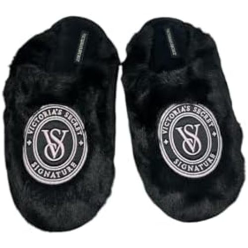 Victoria's Secret Closed Toe Faux Fur Slipper Color Black New