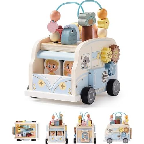 ROBOTIME 8-in-1 Wooden Activity Cube, Educational Toy for Toddlers