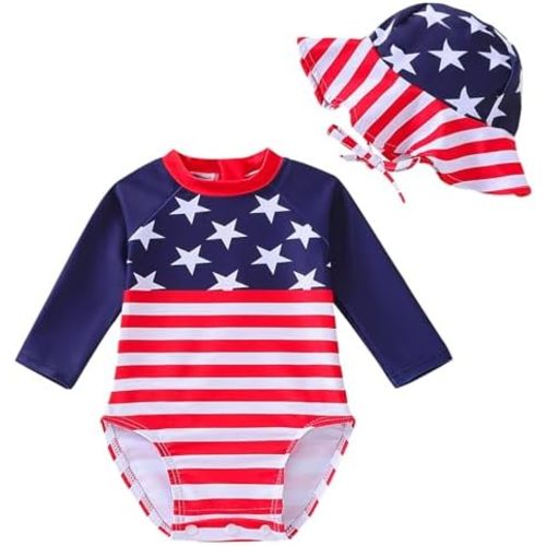WOLBAY Baby Girl Swimsuit Long Sleeve One Piece Rash Guard with Sun Hat Zipper Bathing Suit Size 0-2T