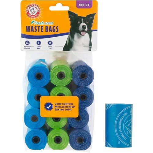 Arm & Hammer Easy-Tear Disposable Dog And Cat Waste Bags With Activated Baking Soda, 180 Dog Poop Bags, 9 x 14 Inches