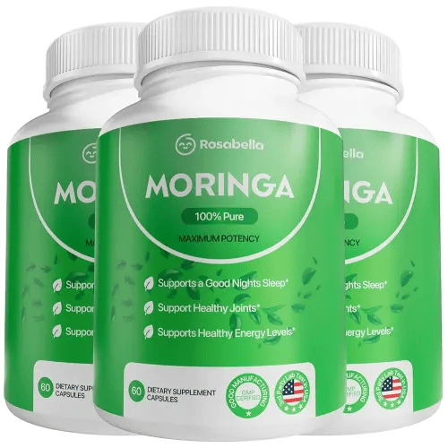 Rosabella Moringa Capsules - Pure Moringa Powder, Energy, Skin, Immune & Gut Health Superfood, Rich in Antioxidants, Essential Vitamins & Amino Acids, Natural Green Superfood Supplement - 180 Count