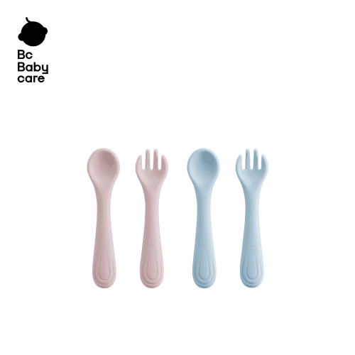 Bc Babycare Silicone Baby Spoon & Fork Set, Self-Feeding Training Utensils, BPA-Free, Soft Food-Grade Silicone, Easy Grip for Baby Led Weaning (BLW), 6+ Months; Blue+Pink