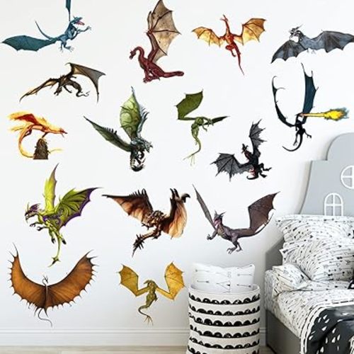3D Fantasy Dragon Wall Decal Peel & Stick Dragon Flying Wall Stickers Removable Vinyl Wall Art Decor for Kids Living Room Classroom Nursery Decoration