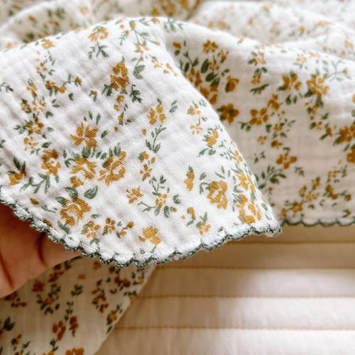 BuLuTu 4 Layer Toddler Blanket 100% Cotton Muslin Bed Blankets for kids,Girls,Boys, with Cute Hibiscus Flowers Pattern Lightweight Thermal Baby Blanket, Super Soft Warm Crib Blanket, 47x51’’