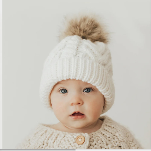 Winter White Pom Pom Beanie Hat