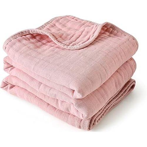 ZPECC Muslin Toddler Blanket Thicker, 47x47 Organic Cotton Kids Quilt Hypoallergenic for Baby Essentials Crib Stroller Daycare Cot, Pink