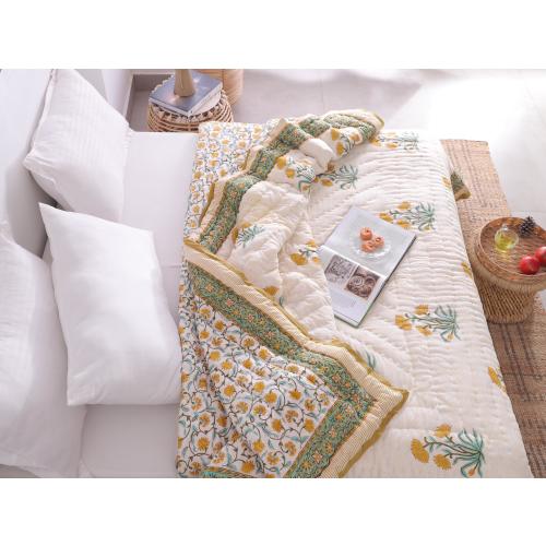 Hand Block Print Cotton Quilt, Reversible Mughal Floral Bedspread, Vintage Boho Lightweight Cotton Oversize Comforter Blanket Gift For Home