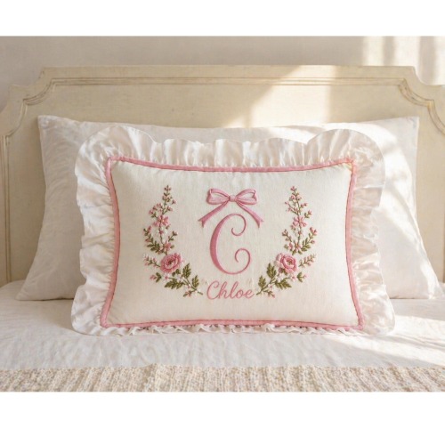 Baby Name Pillow With Ruffles, Personalized Nursery Cushion | Newborn Keepsake & Baby Shower Gift