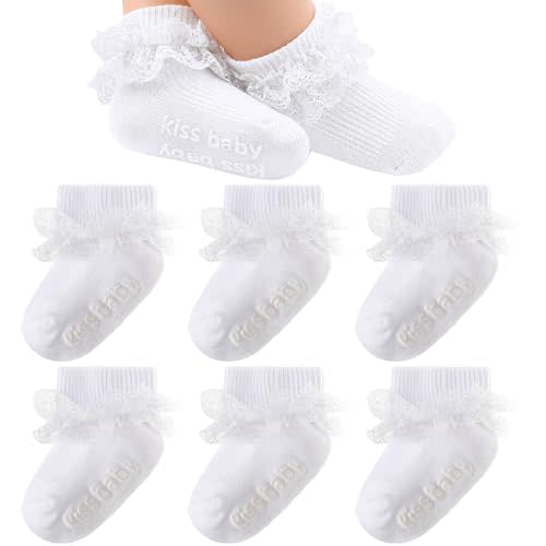 DRESHOW BQUBO Baby Girls Toddler Anti Slip Socks - Cute Frilly Ruffle Grip Ankle Socks for Infant Toddler