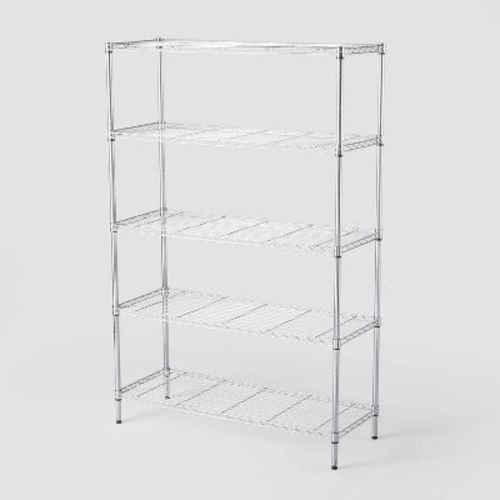5 Tier Wide Wire Shelving Chrome - Brightroom™: Adjustable Metal Storage Unit, 72.63" H, 350 lb Capacity, Silver, 5 Shelves