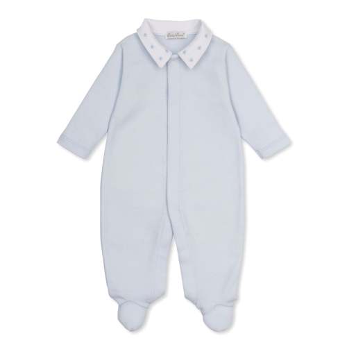 Baby Blessings Blue Jacquard Footie w/Collar