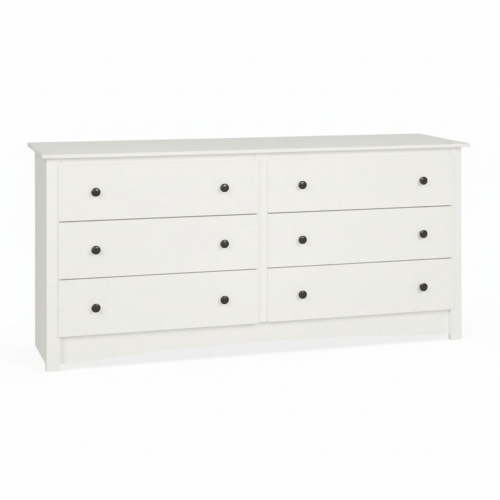 SUMELL 6-Drawer Wooden Dresser, Wide Storage Chest for Bedroom or Living Room, Modern Furniture with Brushed Nickel Pulls, 59"W x 17.5"D x 29"H, White