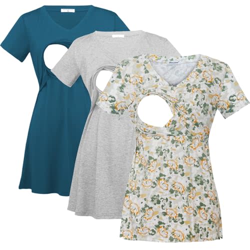 Bearsland Womens 3 Packs V Neck Nursing Tops Maternity Breastfeeding Tee Shirts