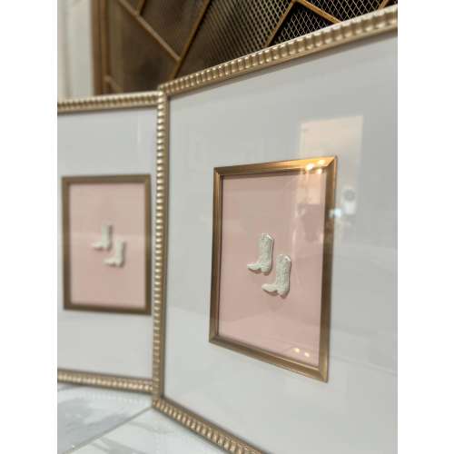 Framed Cowboy Boots Intaglio Art: Customizable Nursery Decor