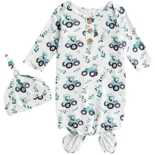 AMAWMW Newborn Baby Boys Girls Cartoon Sleeper Gown Long Sleeve Mountain Nightgown Hat Outfits
