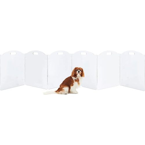 Extra-Wide Clear Acrylic Freestanding Dog Gates for The House – Folding 6-Panel Pet Gates for Doorways, Stairs, and Open Spaces, Transparent Indoor Barrier for Dogs, Puppies & Cats