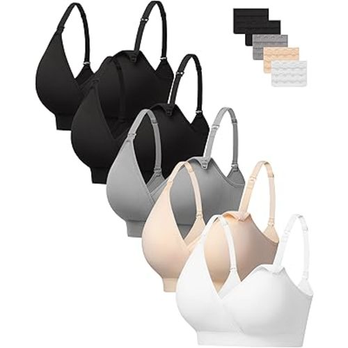 HBselect Nursing Bras for Breastfeeding, Seamless V Neck Maternity Bra Wireless Women Pregnancy Postpartum Bra Sleep Bralette