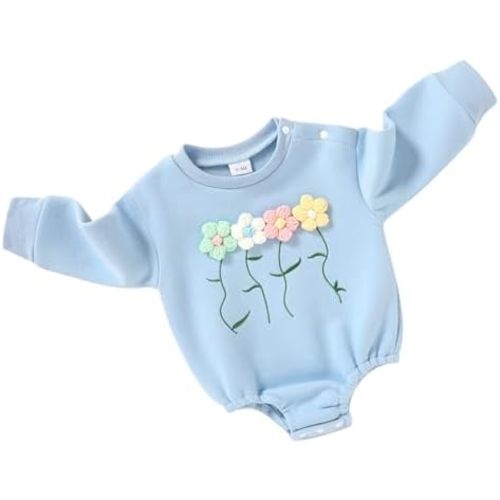 Happy Town Newborn Baby Girl Clothes Long Sleeve Oversize Romper Fleece Embroidery Sweatshirt Toddler Fall Winter Outfits