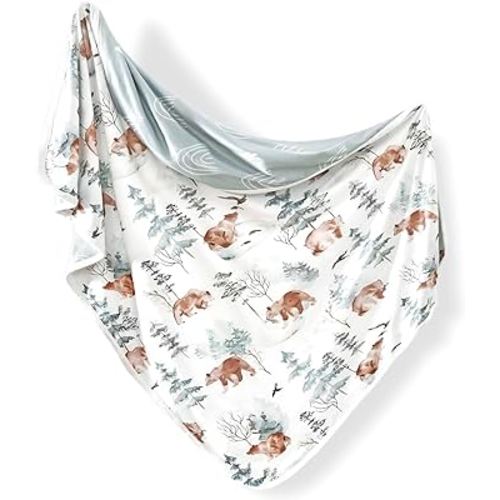 GRSSDER Baby Blankets Super Soft Jersey Knit Swaddle Blanket for Baby Girls and Boys, Double Layer Receiving Blankets 34 x 44 Inches Extra Large for Swaddling, Cute Bear