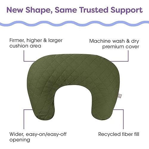 Boppy Nursing Pillow - Ergonomic Bottle & Breastfeeding Pillow with High, Firm, Large Area, Water-Repellent Cushion with Washable Cover; Baby Safety Alliance Verified - Quilted Moss