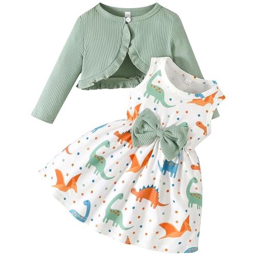 Rosibel Toddler Baby Girls Dress and Cotton Cardigan Set for 6M-3T | 2 Piece Dress Set,Soft and Skin-friendly Material,Suitable for Spring and Autumn Seasons.