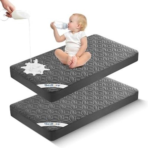 Waterproof Crib Mattress Protector 2 Pack, Soft and Breathable Crib Mattress Pad Cover, Noiseless Machine Washable Toddler Mattress Protector for Standard Baby Toddler Bed (52''x28'',Gray)