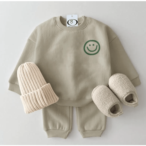 Baby 2-Piece Simple Cute Smile Set - Grey Green