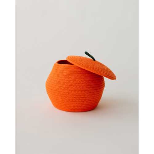 Orange Rope Storage Basket with Lid | Handwoven Kids Organizer | Nursery Playroom Decor
