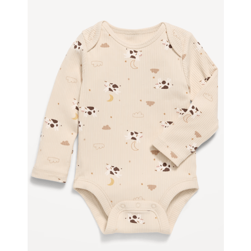 Printed Unisex Long-Sleeve Ribbed Bodysuit for Baby