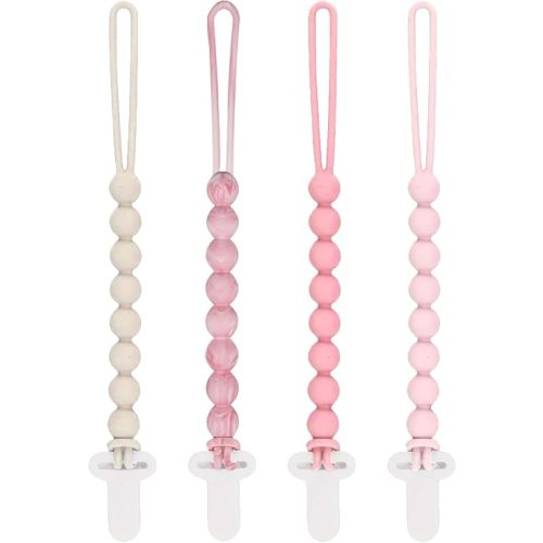 Silicone Pacifier Clip for Baby Girls, Paci Binky Holder 4 Pack