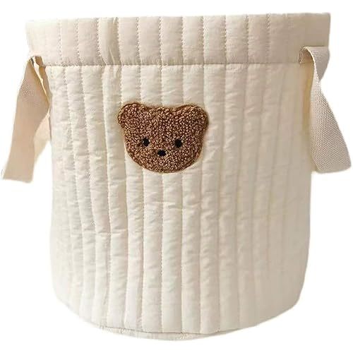 Bear Storage Bucket Beige Cotton Basket Diaper Bag Large Capacity Bin for Home Nursery Room