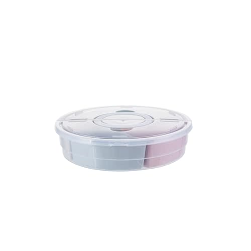 Snack Box with Lid and Handle, Divided Tray Large Round Plastic, Colorful Compartments Serving Box for Biscuit,Candy,Nut,Picnic,Party Food Container, Easy distinguish Sealed Fruit Organizer Platter