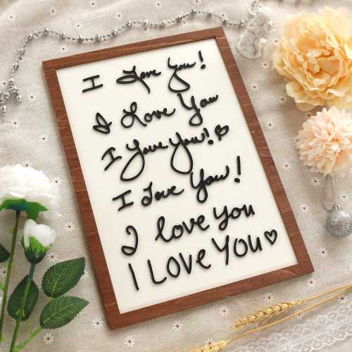 Personalized Handwriting Sign: 3D Wood & Acrylic 'I Love You' Gift