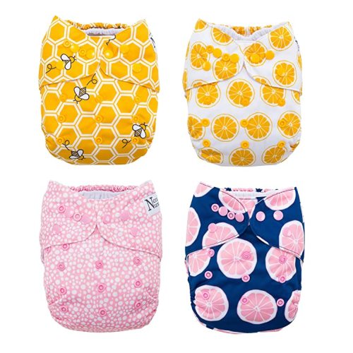 Nora's Nursery Cloth Pocket Diapers 4 Pack with 4 Inserts - Waterproof Cover, Washable, Reusable & One Size Adjustable Pocket Diapers for Newborns and Toddlers - The Bee's Knees