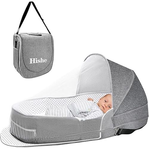 Baby Travel Bassinet Portable Bassinets: Foldable Lightweight Travel Pod Infant Bassinet with Mosquito and Canopy Outdoor Newborn Essentials Gift