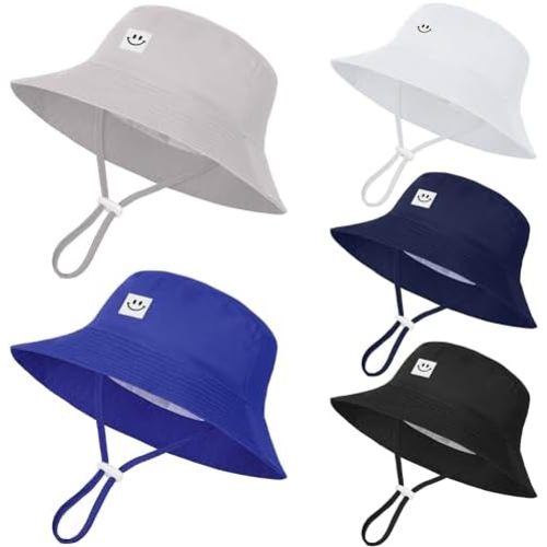 Cooraby 5 Pack Baby Sun Hat Adjustable Smile Bucket Hat Sun Protective Cap for Toddler Baby Boys Girls