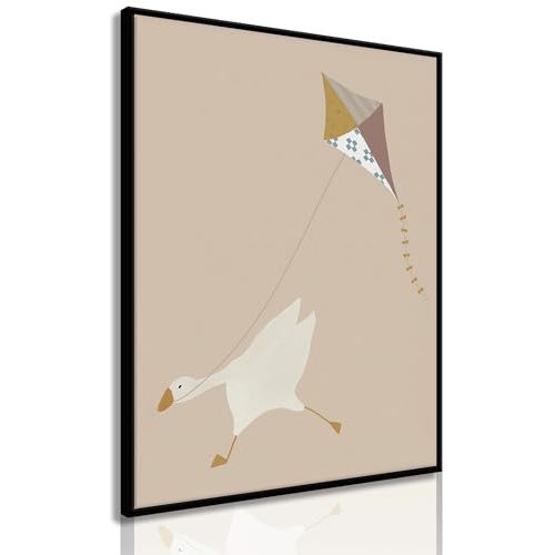 XXOUYLQ Cute Silly Goose Canvas Wall Art Goose flying a kite Posters Funny Animal Prints Pictures Beige Nursery Painting Neutral Kid's Room Wall Decor unframed