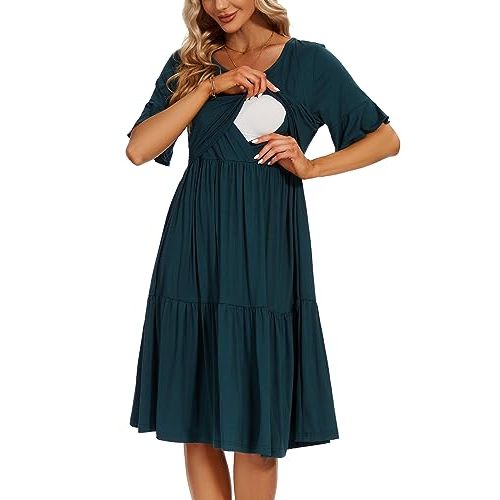 Smallshow Women's Maternity Nursing Dress Ruffle Short Sleeve Breastfeeding Clothes