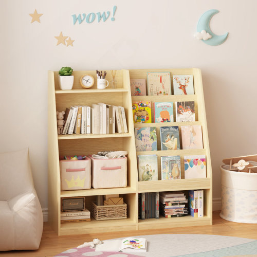 Latitude Run® Kids Bookshelf And Toy Storage Organizer, Multifunctional 4 Tier Wooden Kids Book Shelf With Bookcase Display Stand In Kids Room Playroom Nursery For Kids, Children, Toddlers | Wayfair