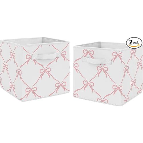 Sweet Jojo Designs Set of 2 Collapsible Fabric Storage Cubes (Pink Bows) for Girls, Baby, Kids, Childrens Foldable Bins Organizer Boxes Toys (Bow for Ballerina, Ballet Dancer, Princess Collection)