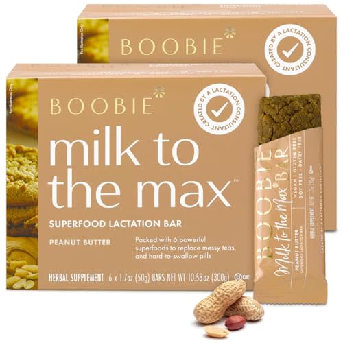 Boobie Bar Superfood Peanut Butter Lactation Bar for Breastfeeding Moms to Promote and Increase Milk Supply | #1 Selling Lactation Snack Bars | Vegan, Fenugreek-Free, Gluten-Free, Dairy-Free (12 Bars)