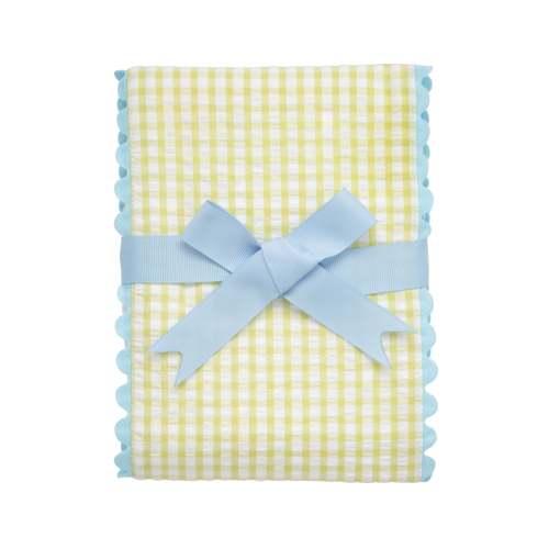 Big Check Fancy Fabric Burp, Green with Blue Trim