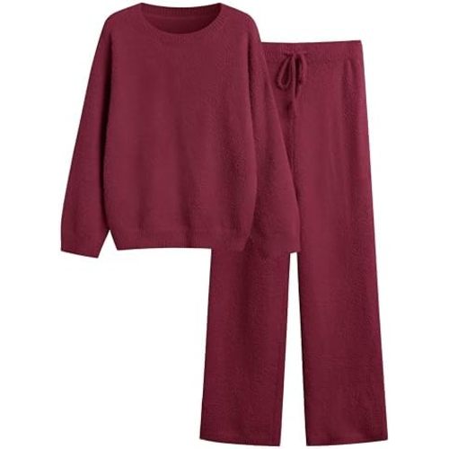 GKBK Lounge Sets for Women 2 Piece Fuzzy Fleece Pajamas Long Sleeve Oversized Lounge Set 2026 Fall Winter Trendy